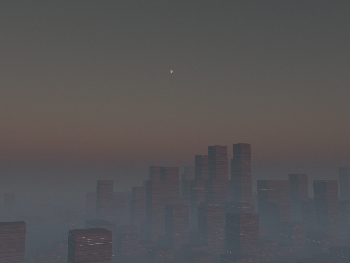 2dusk.png (797.86 KiB) 105088 mal betrachtet Sonnenuntergang um ca. 20 Uhr. Der schwache Schein der untergehenden Sonne im Smog färbt die Fassaden noch schwach rot. Der Mond ist aufgegangen und die ersten elektrischen Lichter werden sichtbar.<br />Edit: Ist ein bisschen dunkel geworden, ich hätte länger belichten sollen … schade.