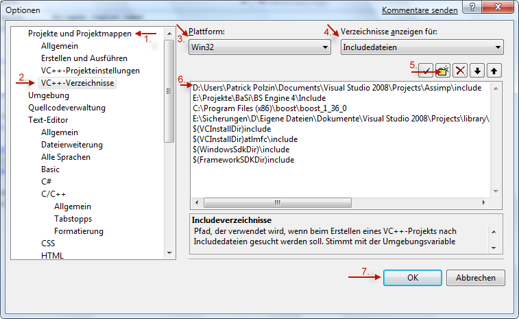 Bibliothekseinbindungsoptionen in Visual Studio